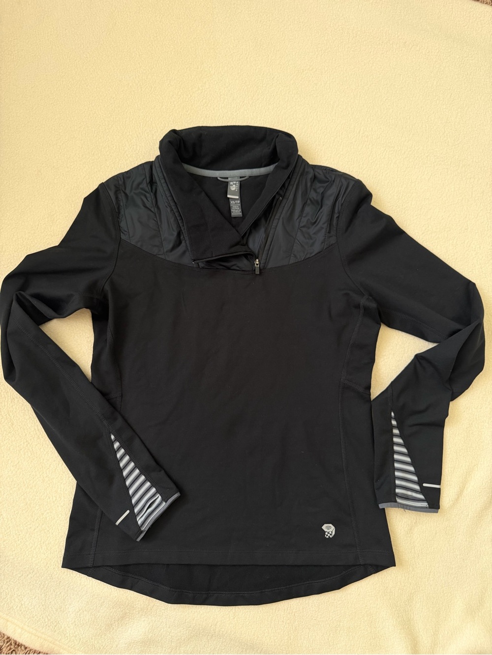 Mountain Hardwear Women's Black Quarter-Zip Pullover with Stripe Sleeve Detail